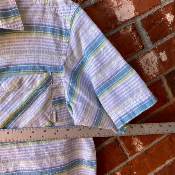 Columbia Mens Medium White Blue Stripe Collar Button Down Short Sleeve Shirt - Picture 6 of 8